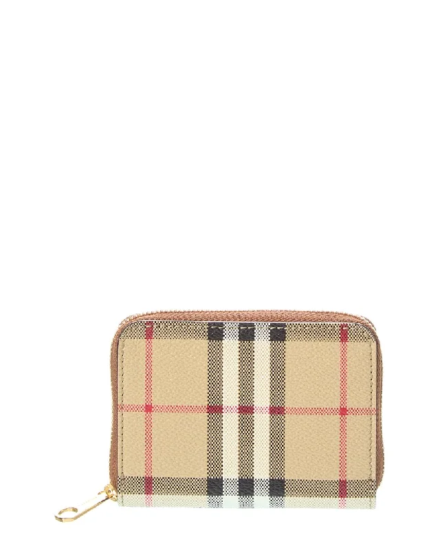 Burberry Mini E-Canvas & Leather Zip Around Wallet
