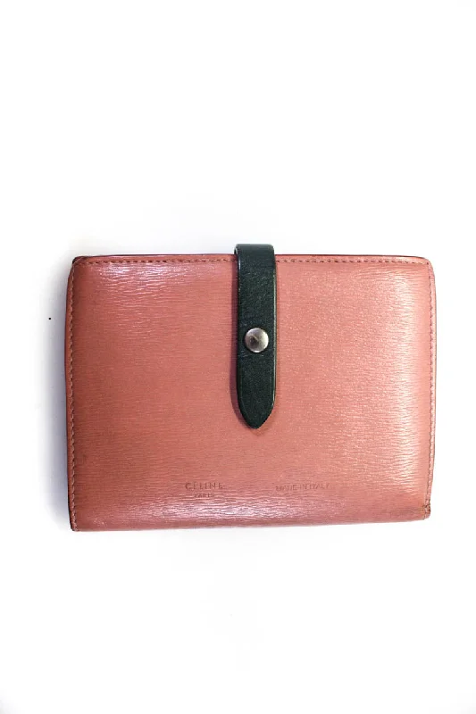 Celine Womens Leather Bifold Card Holder Pink Wallet