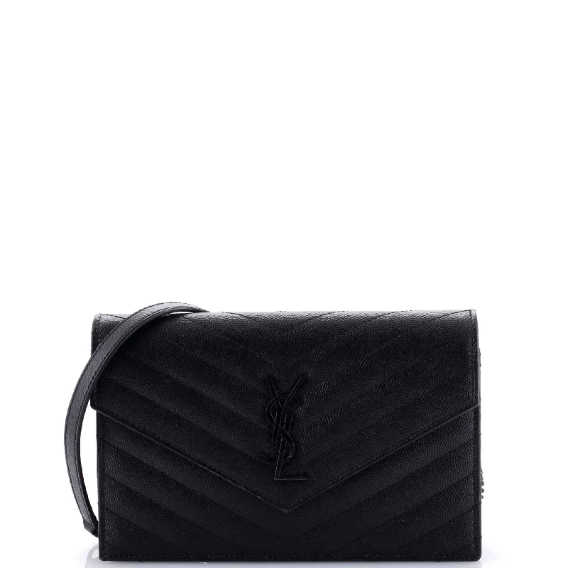 Classic Monogram Wallet on Chain Matelasse Chevron Leather Small
