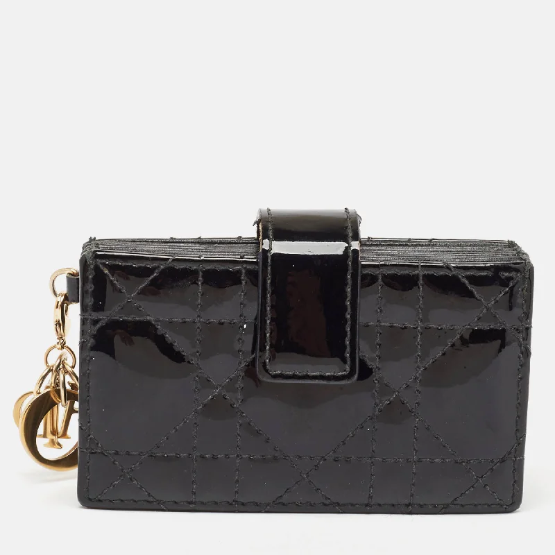 Dior Black Cannage Patent Leather Lady Dior 5 Gusset Card Holder..