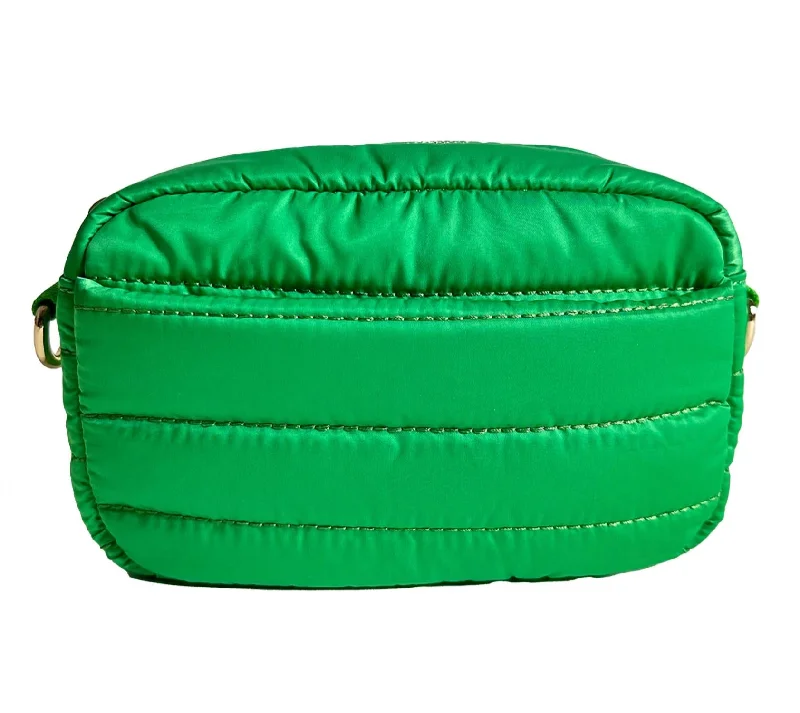 Ella Quilted Puffy Zip Top Bag In Green