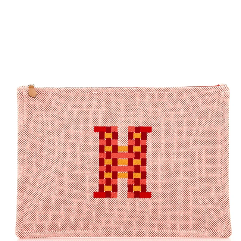 H Pouch Embroidered Canvas