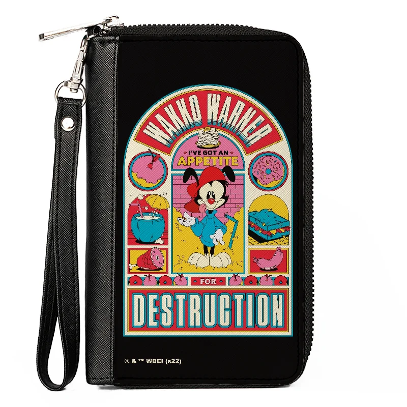 PU Zip Around Wallet Rectangle - Animaniacs WAKKO WARNER APPETITE FOR DESCTRUCTION Pose Black