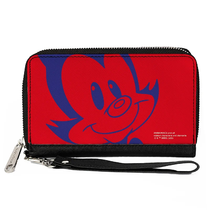 PU Zip Around Wallet Rectangle - Animaniacs Yakko Smiling Face Close-Up Red Blue