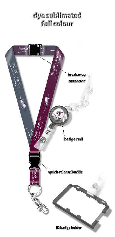 Waterproof Nylon Passport Covers & Wallets for Outdoor AdventuresQatar A350 XWB Dye Sublimation Lanyard