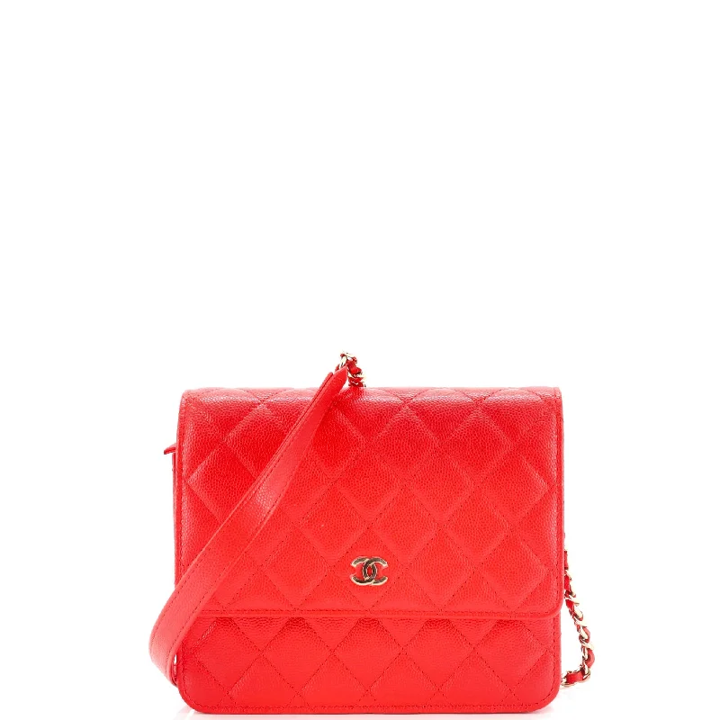 Square Wallet on Chain Quilted Caviar