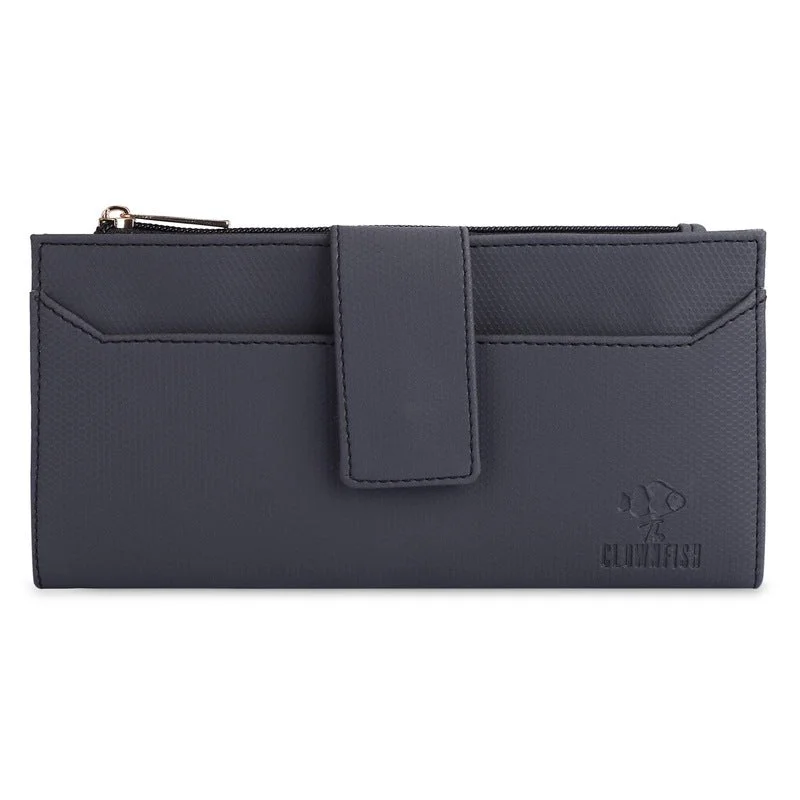 THE CLOWNFISH Krizia Collection PVC Zip & Snap Flap Closure Bi-Fold Womens Wallet Clutch Ladies Purse with Multiple Card Holders (Dark Grey) THE CLOWNFISH Krizia Collection PVC Zip & Snap Flap Closure Bi-Fold Womens Wallet Clutch Ladies Purse with Multiple Card Holders (Dark Grey)