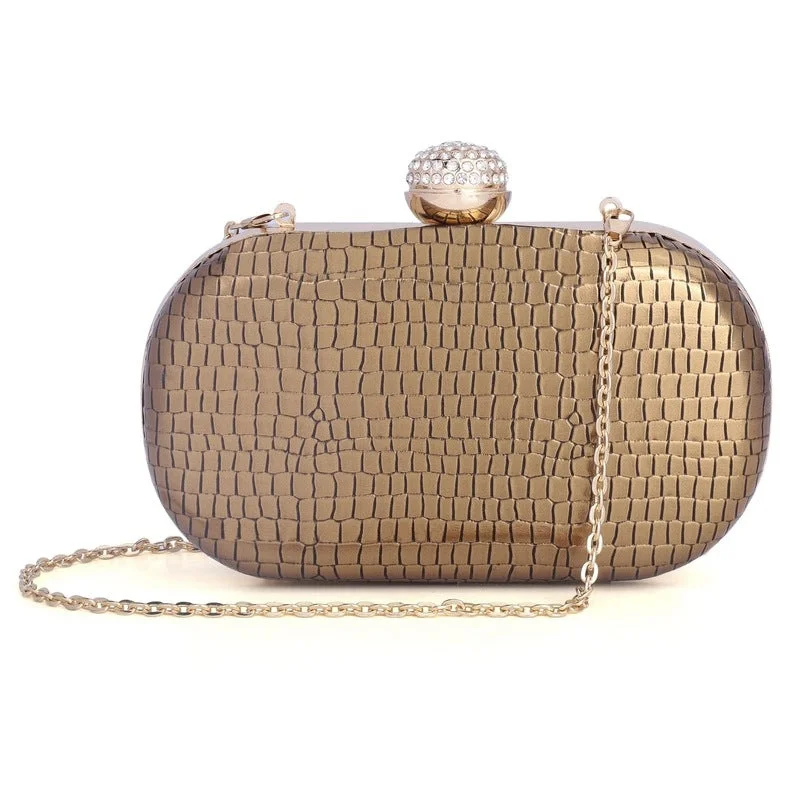 THE CLOWNFISH Soniva Collection Faux Leather Womens Party Clutch Ladies Wallet Evening Bag with Fashionable Round Corners (Golden)