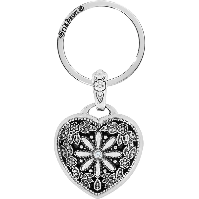 Unisex - Floral Heart Key Fob In Silver