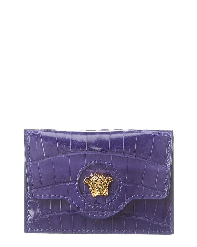 Versace La Medusa Croc-Embossed Leather Card Holder