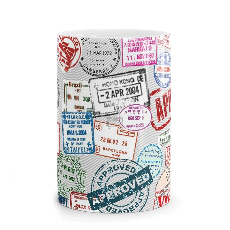 Leather Passport Covers & Wallets with Handmade Stitching for Luxury TravelersVisa Stamps Mug Leather Passport Covers & Wallets with Handmade Stitching for Luxury TravelersVisa Stamps Mug