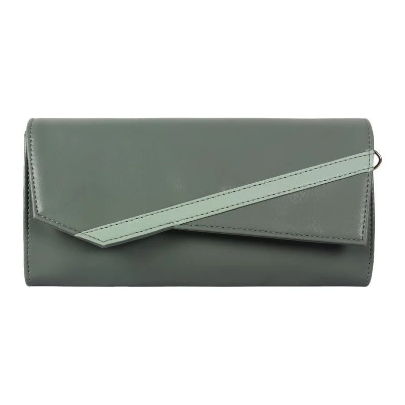 Womens Wallet Clutch - Premium Faux Leather with Multiple Card Slots | Adjustable Shoulder Strap | Olive Green