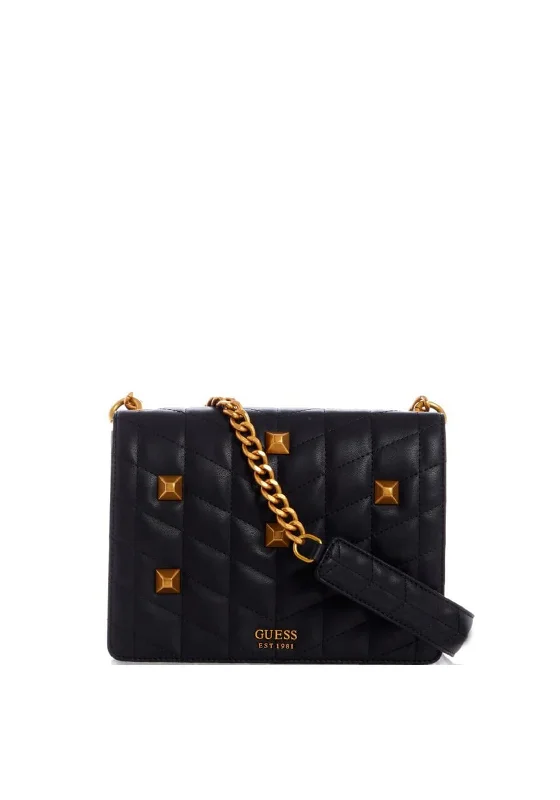 Men's leather crossbody bag with antique brass hardware for a vintage lookGuess Brera Cross Body Flapover Bag, Black