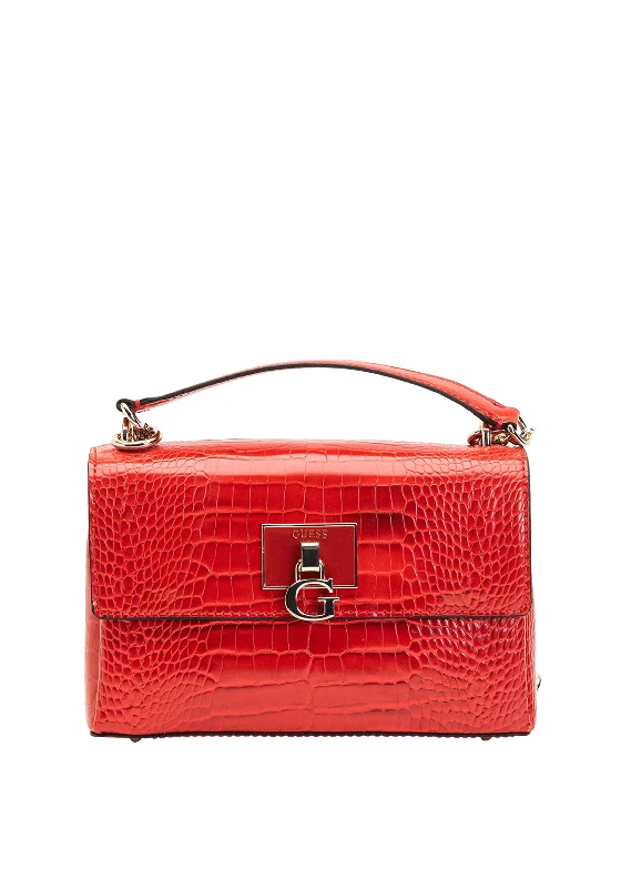Vintage - inspired men's crossbody bag with a distressed finishGuess Carabel Crocodile Medium Crossbody Bag, Red