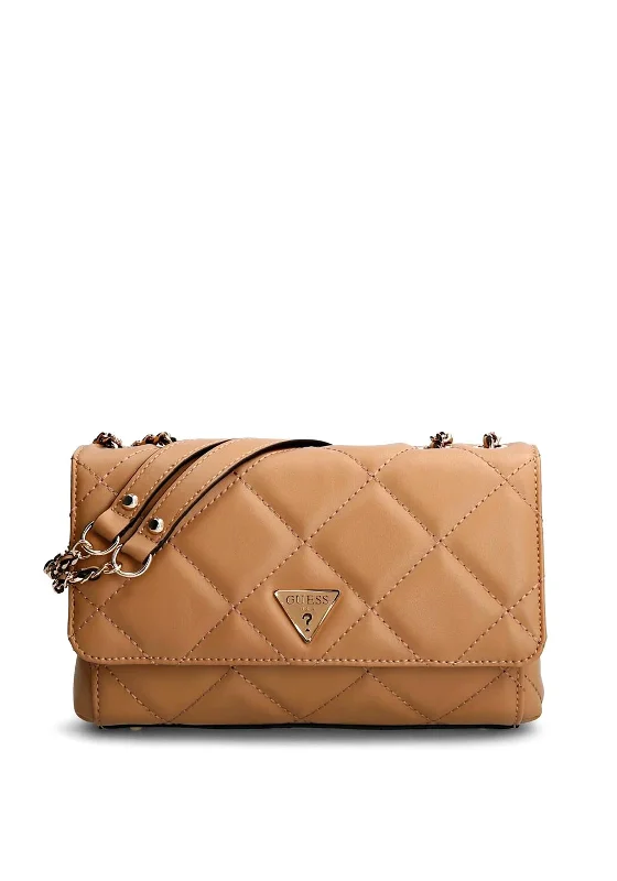 Men's crossbody bag with a water - resistant coating for rainy daysGuess Cessily Quilted Crossbody Bag, Tan