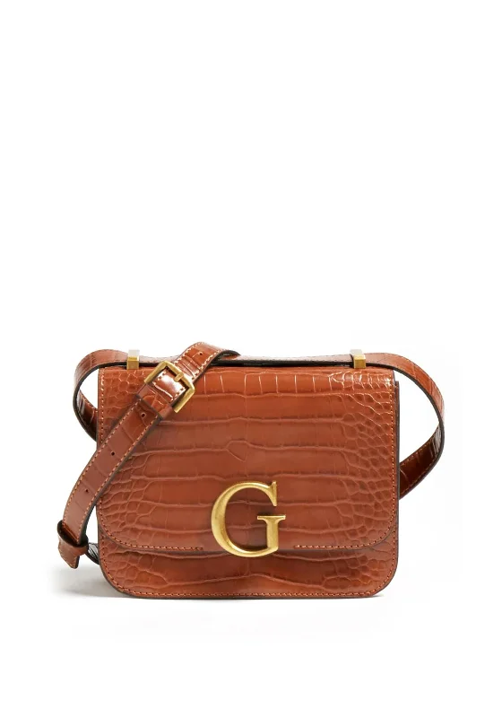 Convertible men's crossbody bag that can be worn as a shoulder bagGuess Corily Mini Crocodile Crossbody Bag, Tan