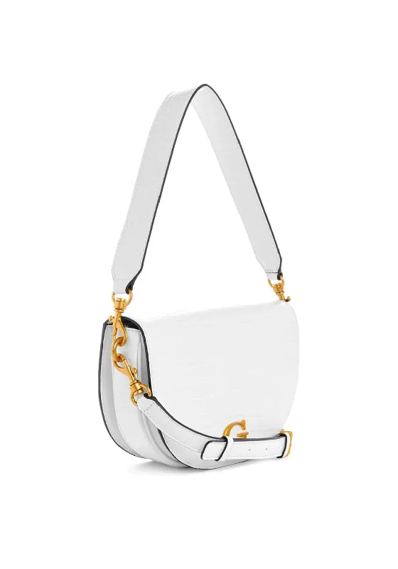 Waterproof nylon men's crossbody bag for outdoor activitiesGuess Danna Croc Print Saddle Bag, White