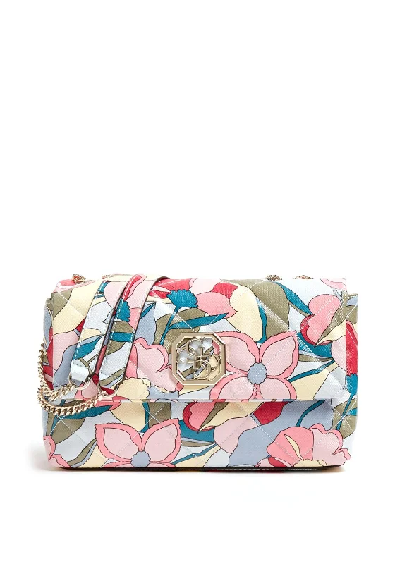Men's crossbody bag with a built - in charging port for tech use on the goGuess Dilla Floral Quilted Crossbody Bag, Floral Fantasy