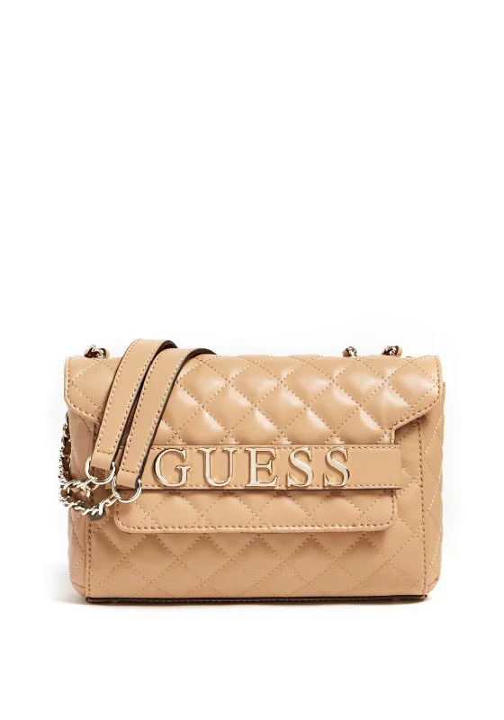 Men's crossbody bag with adjustable straps for a customized fitGuess Illy Small Quilted Flap Over Crossbody Bag, Beige