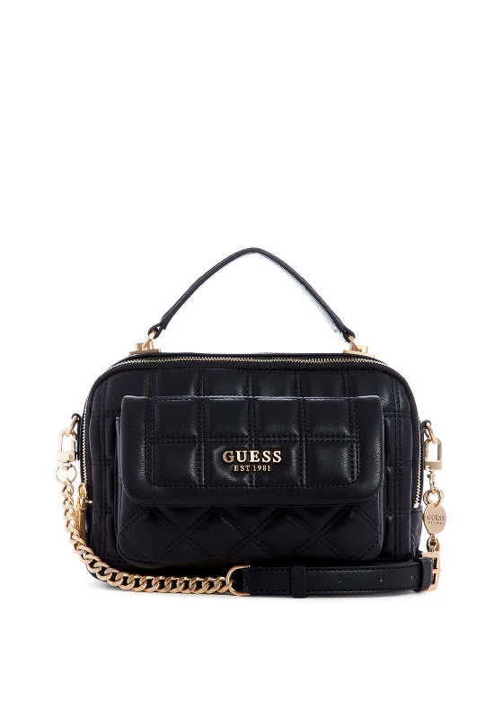 Designer men's crossbody bag with a unique pattern or logoGuess Kamina Medium Double Pouch Satchel Bag, Black