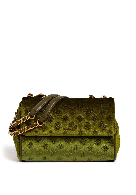 Urban men's crossbody bag with a modern, sleek designGuess Kimi Velvet Crossbody bag, Khaki