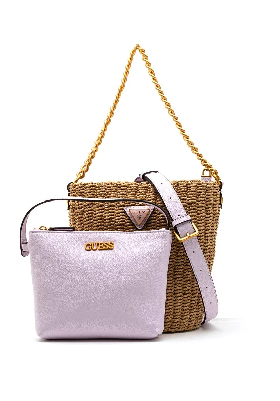 Men's crossbody bag with multiple interior pockets for organizationGuess Lilica Woven Bucket Bag, Lilac
