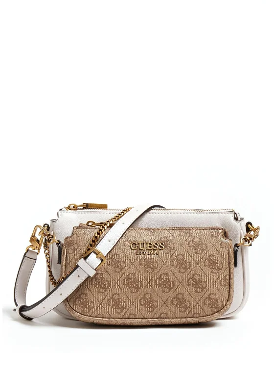 Men's crossbody bag made from recycled materials for eco - friendly usersGuess Mika Mini Double Pouched 4G Bag, Brown