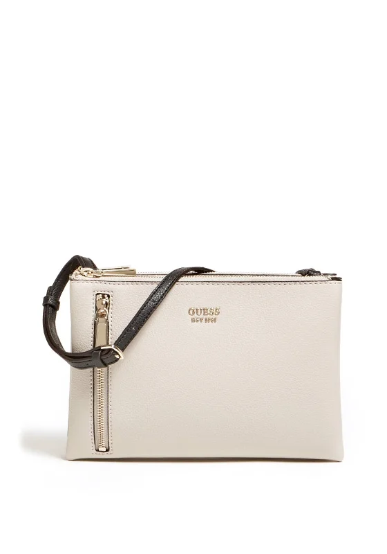 Men's leather crossbody bag with antique brass hardware for a vintage lookGuess Naya Mini Crossbody Bag, Stone