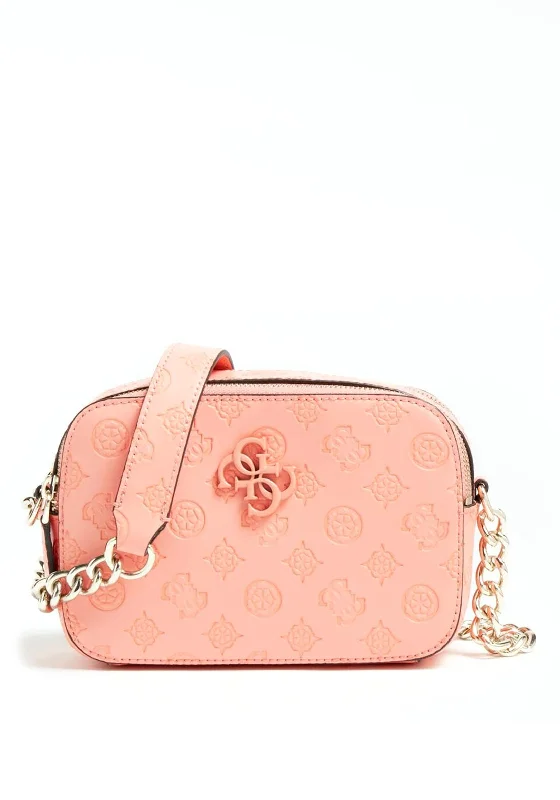 Vintage - inspired men's crossbody bag with a distressed finishGuess Noelle Small Embossed Crossbody Bag, Coral