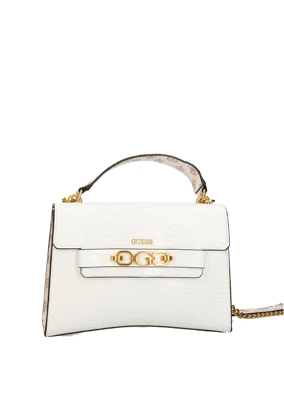 Minimalist men's crossbody bag with a single compartment for simplicityGuess Zira Croc Print Cross Body Bag, White Multi