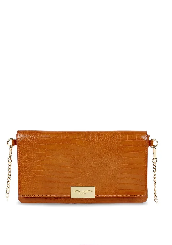 Men's crossbody bag with a hidden anti - theft pocketKatie Loxton Celine Faux Croc Skin Flap-Over Crossbody Bag, Cognac