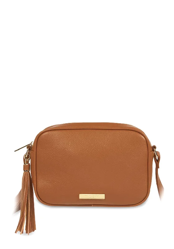 Men's crossbody bag made from recycled materials for eco - friendly usersKatie Loxton Sophia Tassel Top Zip Crossbody Bag, Cognac