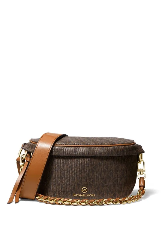 Convertible men's crossbody bag that can be worn as a shoulder bagMICHAEL Michael Kors Extra-Small Slater Sling Pack, Brown & Acorn