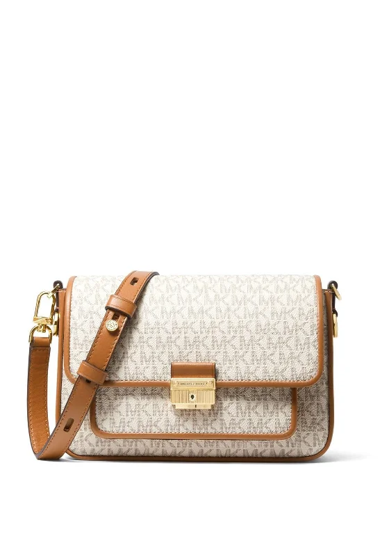 Waterproof nylon men's crossbody bag for outdoor activitiesMICHAEL Michael Kors Bradshaw Graphic Logo Shoulder Bag, Vanilla & Acorn