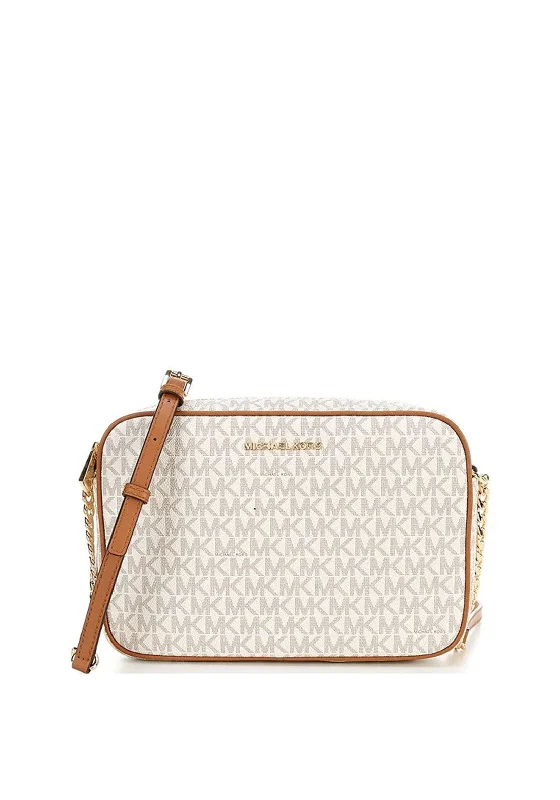 Designer men's crossbody bag with a unique pattern or logoMICHAEL Micheal Kors Signature Jet Set Crossbody Bag, Vanilla