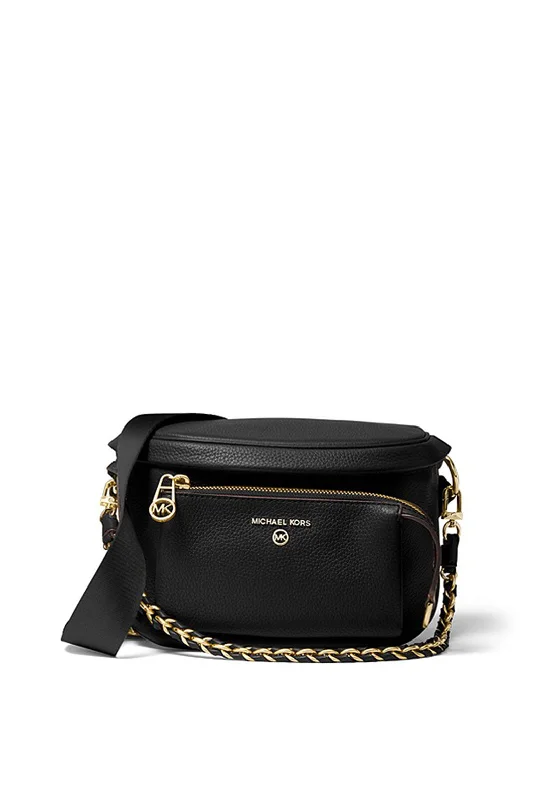 Men's crossbody bag with a built - in charging port for tech use on the goMICHAEL Michael Kors Slater Medium Leather Sling Pack, Black