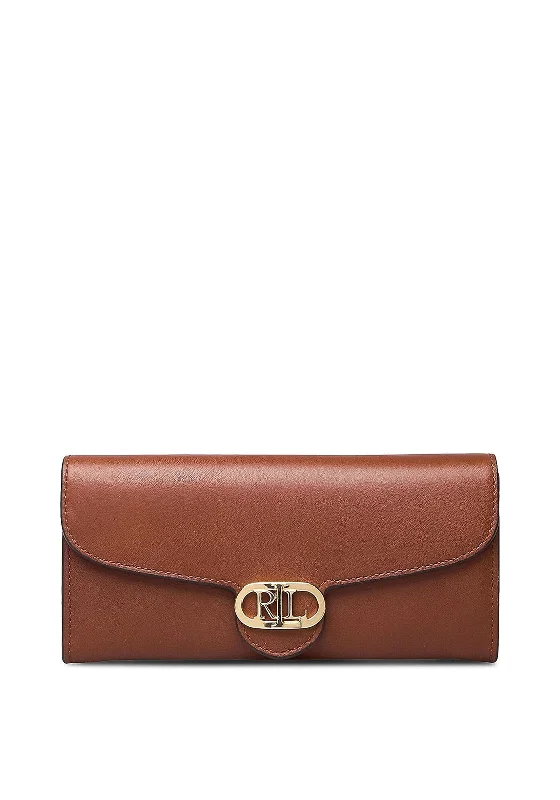 Men's leather crossbody bag with antique brass hardware for a vintage lookRalph Lauren Logo Flap Wallet, Tan