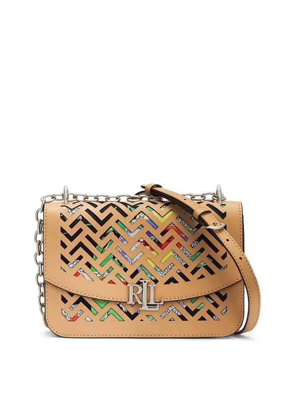 RFID - blocking men's crossbody bag for security - conscious travelersRalph Lauren Madison Perforated Fold Over Crossbody Bag, Buff Multi