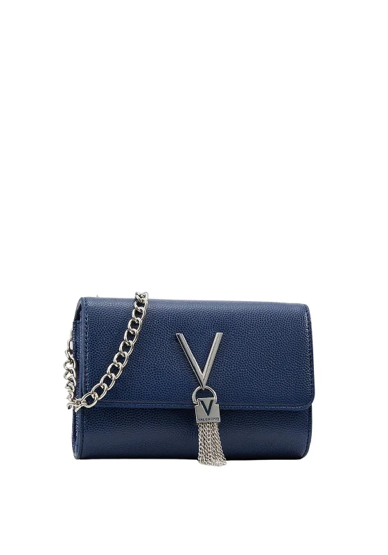 Men's leather crossbody bag with antique brass hardware for a vintage lookValentino Handbags Divina Box Flap Over Bag, Deep Sea Blue