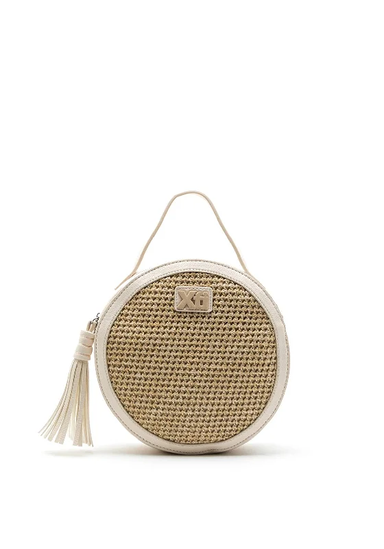 RFID - blocking men's crossbody bag for security - conscious travelersXti Woven Front Round Crossbody Bag, Beige