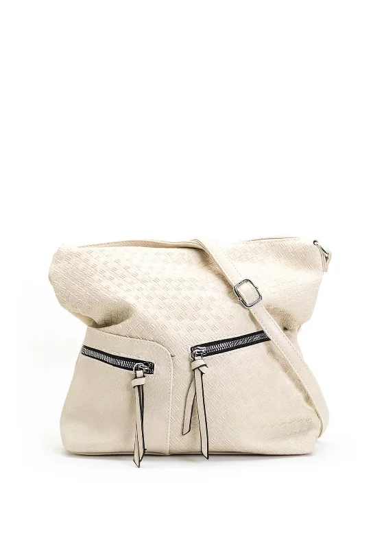Convertible men's crossbody bag that can be worn as a shoulder bagZen Collection Embossed Print Crossbody Bag, Beige