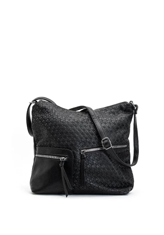 Men's crossbody bag made from recycled materials for eco - friendly usersZen Collection Embossed Print Crossbody Bag, Black