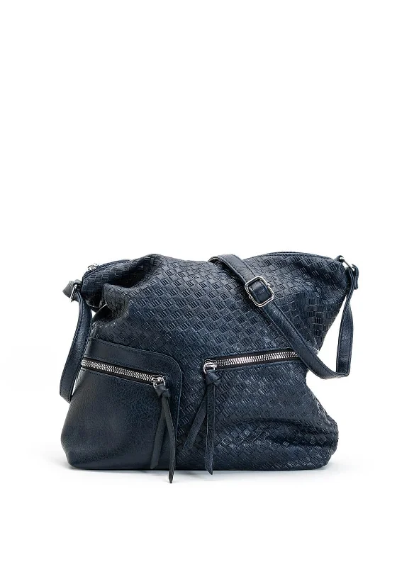 Men's leather crossbody bag with antique brass hardware for a vintage lookZen Collection Embossed Print Crossbody Bag, Navy