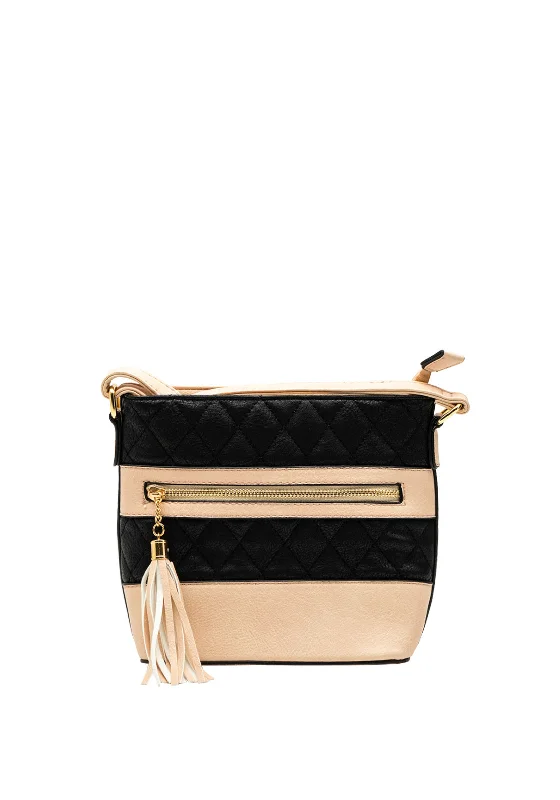 Convertible men's crossbody bag that can be worn as a shoulder bagZen Collection Faux Leather Quilted Cross Body Bag, Apricot