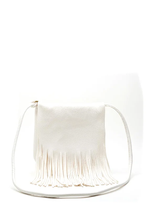 Waterproof nylon men's crossbody bag for outdoor activitiesZen Collection Fringe Flap Over Crossbody Bag, White