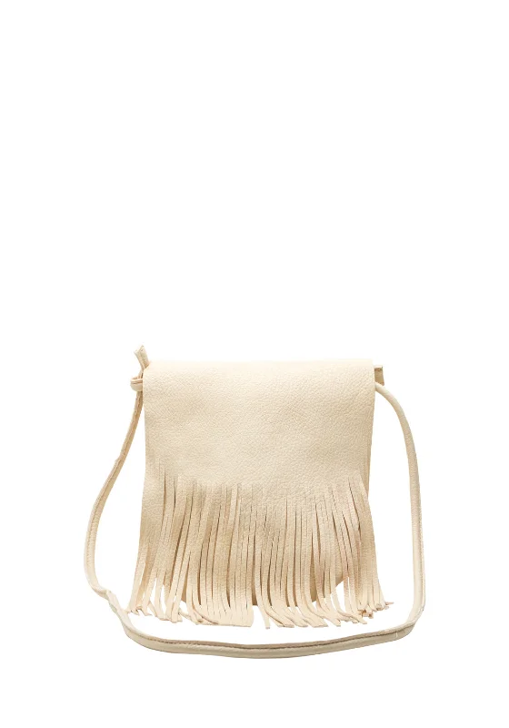 Vintage - inspired men's crossbody bag with a distressed finishZen Collection Fringed Flap Over Crossbody Bag, Beige