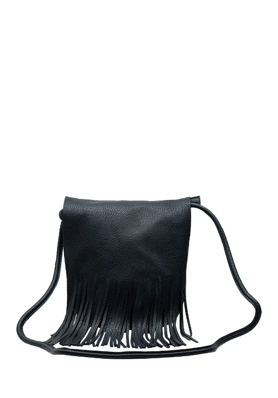 Military - style men's crossbody bag with MOLLE webbing for attachmentsZen Collection Fringed Flap Over Crossbody Bag, Navy