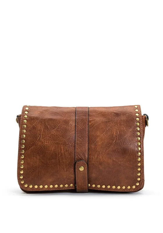Men's crossbody bag with a padded laptop sleeve for commutingZen Collection Studded Satchel Bag, Brown