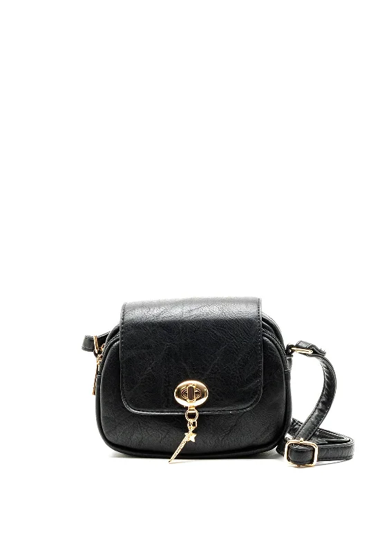 Men's crossbody bag with multiple interior pockets for organizationZen Collection Turn-Lock Crossbody Bag, Black