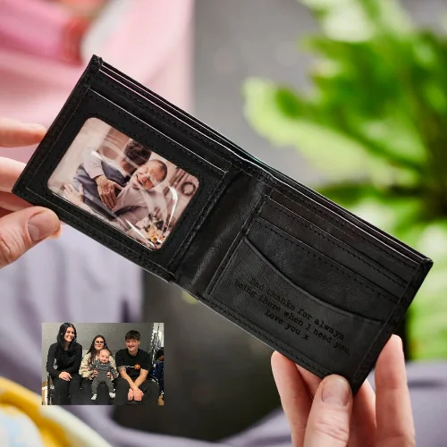 Hiking - specific travel bag with hydration bladder compatibilityLeather Wallet with Message and Photo Card